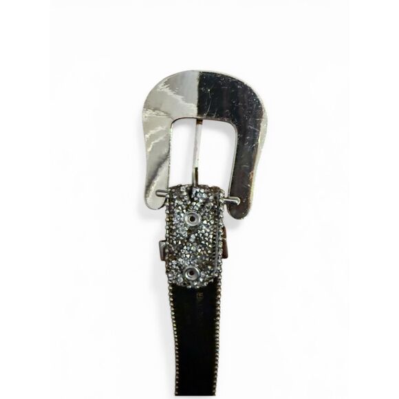 Rhinestone Western Belt Silver Engraved Buckle Crystal Studded Leather size S main image 7